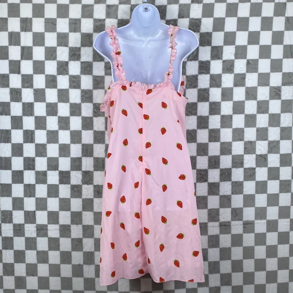 Baby Girl dresses pink strawberry blue floral with cute back tie 1xl 2xl Curve - Picture 9 of 10